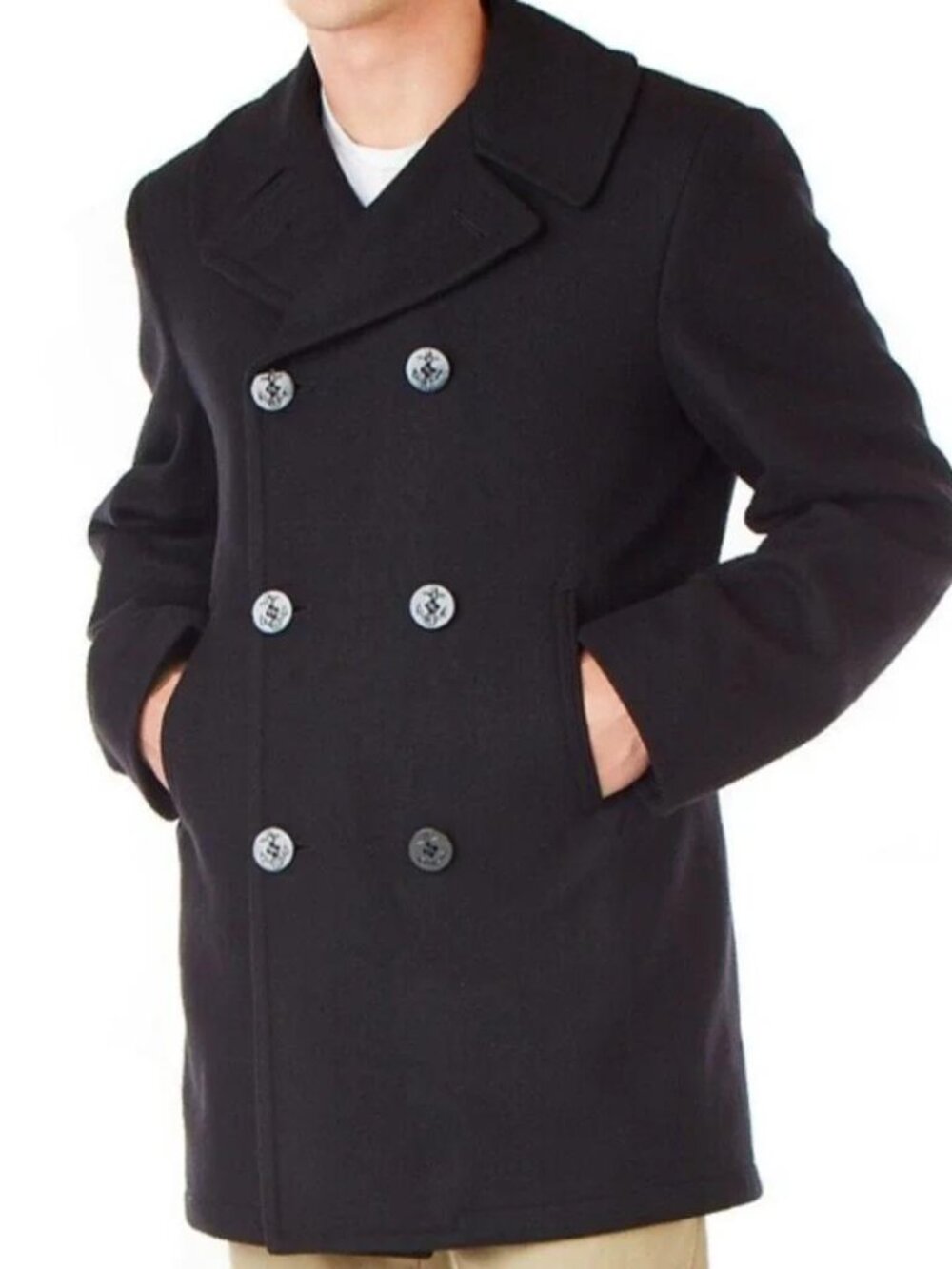 USN US Navy Peacoat 40L Black Military 100% Wool Sterlingwear Boston DSCP